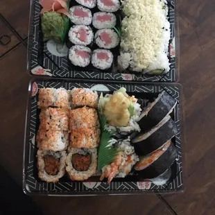 Tuna roll, crunchy roll, spicy tuna roll and rock n roll