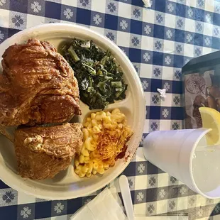 Chicken, greens and Mac &amp; cheese