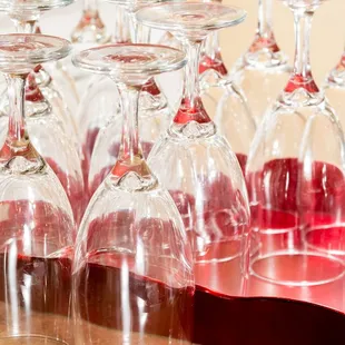 a row of wine glasses