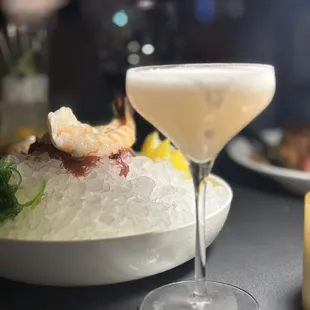 Pink panther cocktail... shrimp in background