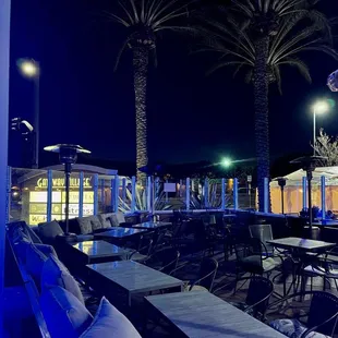a view of a restaurant at night