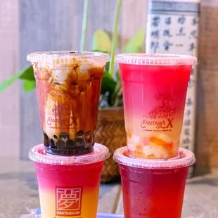 three cups of iced coffee