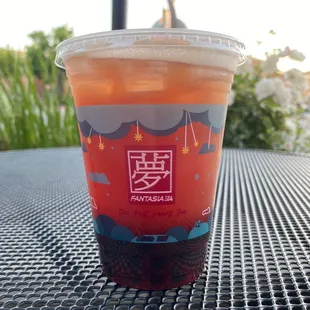 strawberry green tea with honey boba