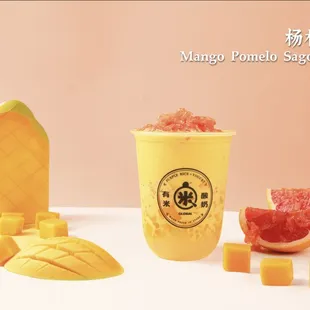 a cup of mango pomegrano yogurt