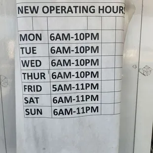 New hours as of 7-24-24