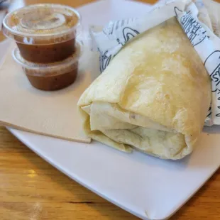 Breakfast Burrito w/bacon, ham and sausage.