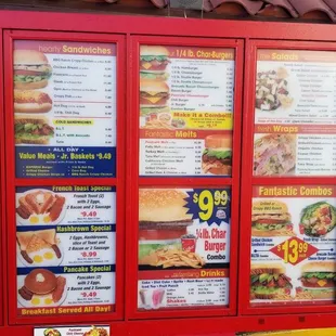 the menu of a fast food restaurant
