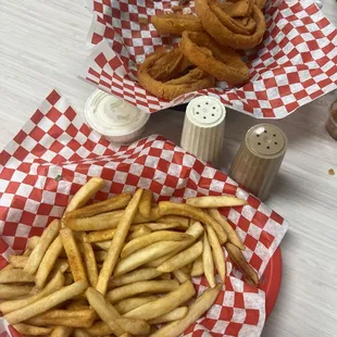 onion rings side and fries side comes with western burger