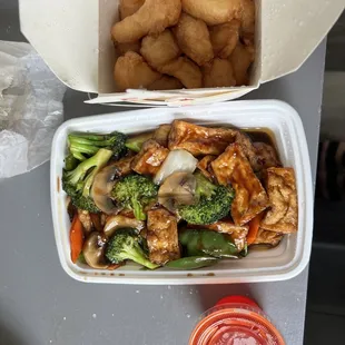 Sweet and Sour Chicken and Home Style Bean Curd