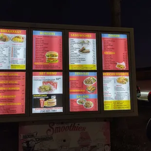 menus on a menu board