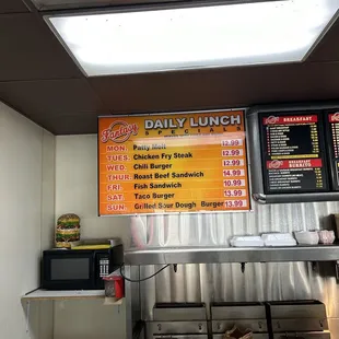 menus and prices on the wall