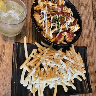 tots and fries and Gold Rush cocktail