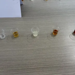From Left to Right: Moonshine, 
 Apple Pie, 
 Lemoncello, House Bourbon, 
 Chocolate Martini Cocktail