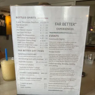 a menu for a drink