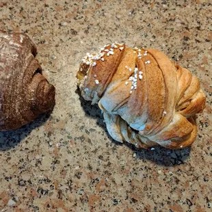 Chocolate chocolate croissant and cardamom bun