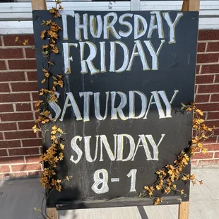 The hours of operation.