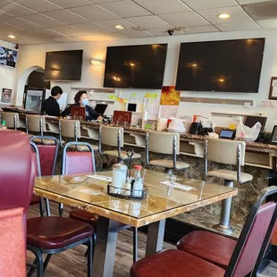 tables and chairs in a restaurant