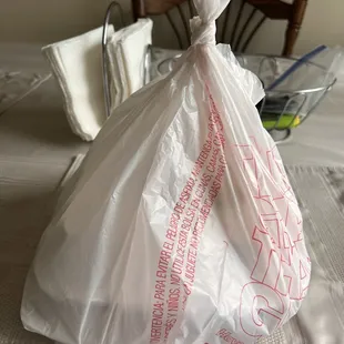 a plastic bag on a table