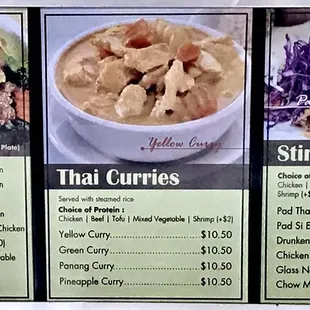 menus for thai cuisine