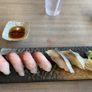 Hamachi and saba nigiri