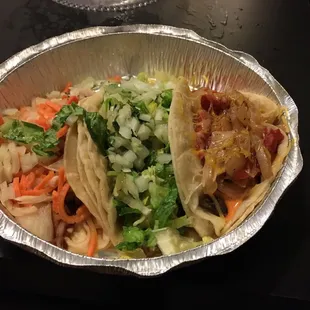 Delicious tacos on a rainy night.
