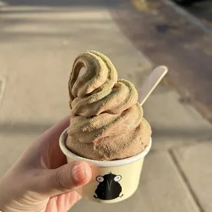 Chocolate + mango with matcha topping
