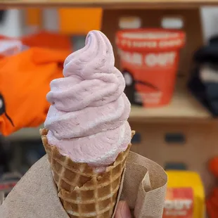 Kookaberry and vanilla in a waffle cone