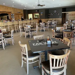 tables and chairs in a restaurant