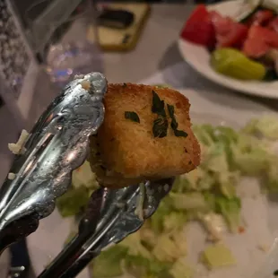 HUGE and DELICIOUS brioche croutons in the Caesar