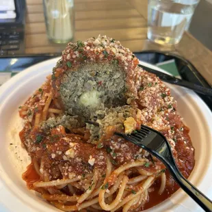 Meatball sliced open