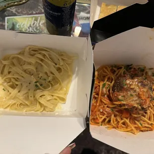 Fettucine Alfredo + Spaghetti Marinara &amp; One Big Cheese Filled Meatball