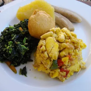 This is a Jamaican Breakfast, the most important meal of the day.it is served only in the mornings. Ackee &amp; Salt Fish The National Dish.
