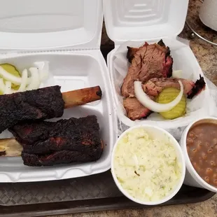 Beef Ribs, Brisket, Potato Salad, Baked Beans