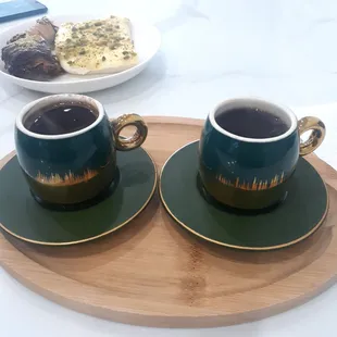 4 oz servings of Turkish Coffee. Beautiful serving ware.