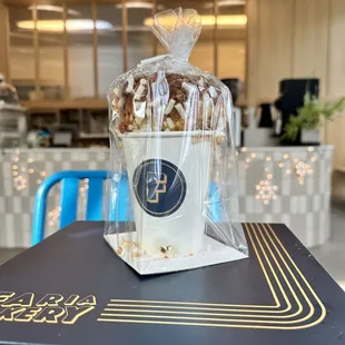 a bag of popcorn on a table