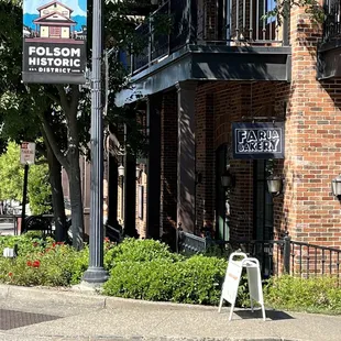 Corner location with patio seating out front