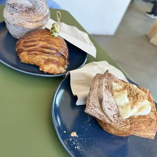 (L-R) morning bun, ham and cheese croissant &amp; a pumpkin pie treat . FRESH AND Delicous