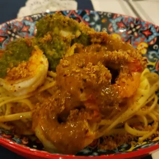 Red + Green shrimp pasta