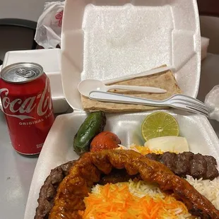 Kabob chicken and beef combo