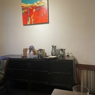 Farina Alto beverage refill station with dirty bar rags.