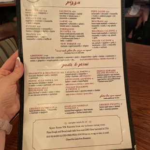 Pizza and pasta menu