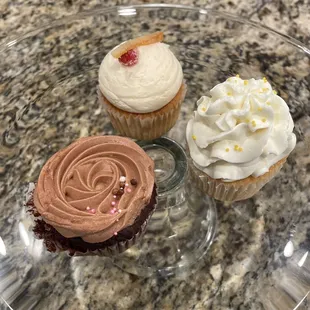 Chocolate Raspberry, Luscious Lemon and Cranberry Orange cupcakes