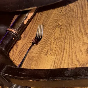 Fork on the floor with  a cockroach