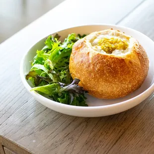 Potato Leek Soup in a Bread Bowl