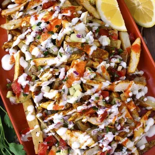 Loaded fries and shawarma