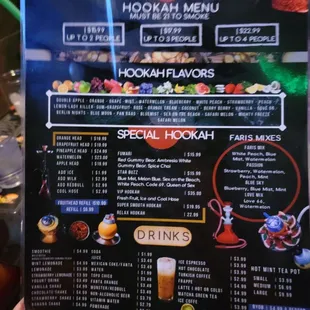 Hookah menu