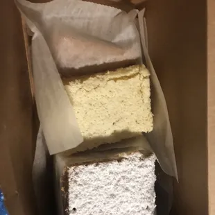 Apple Linzer (under paper), Lemon Square, &amp; vanilla neopolitan