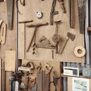 Hand tools traditional to crafting wooden boats.
