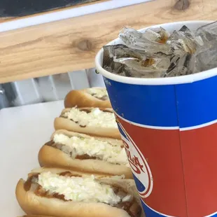 Refreshing Homemade Root Beer or Pepsi pairs perfectly with our amazing hotdogs!