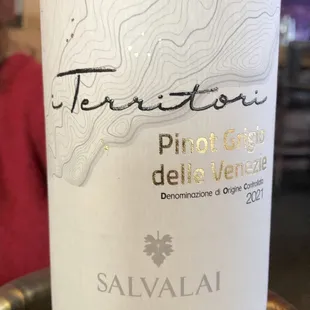The delicious bottle of Pinot Grigio we ordered with our meal.